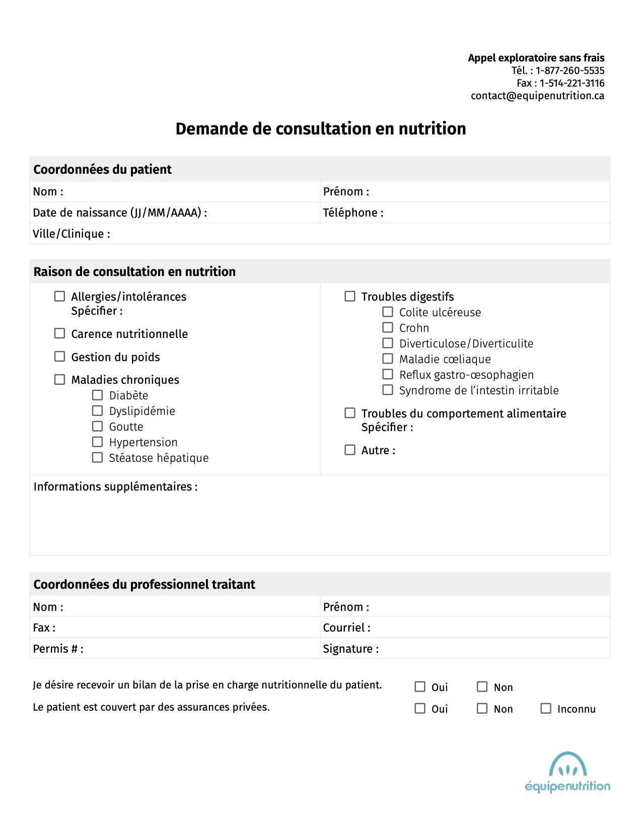 Formulaire de référencement pour consultation en nutrition | Referral Form for Nutrition Consultation