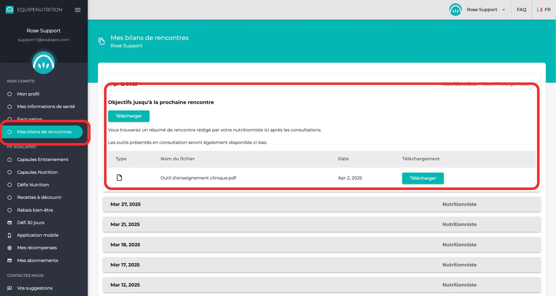 1.7 Où puis-je trouver mes recommandations personnalisées et les outils vus en consultation