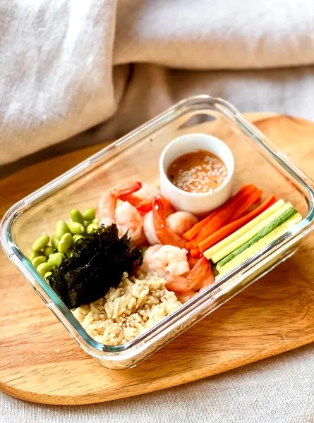 Bento asiatique aux crevettes ÉquipeNutrition Asian Shrimp Bento TeamNutrition